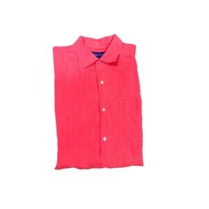 Ralph Lauren Men’s Linen Coral Shirt Pink Short Sleeve Made In Italy Size L